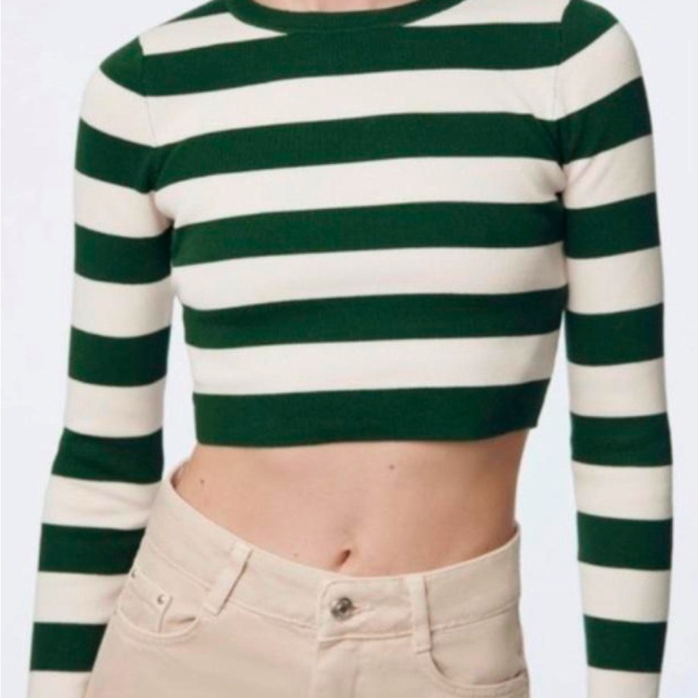 Zara striped rib knit long sleeve crop top in size small